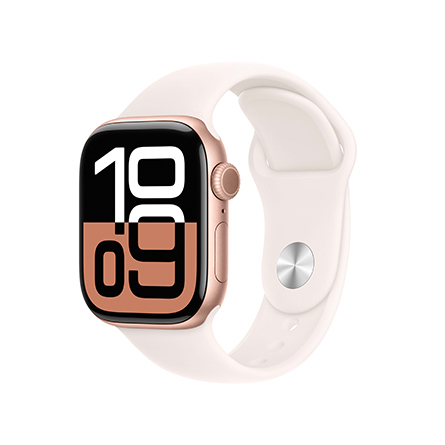 Apple Watch Series 10 in alluminio color oro rosa con cinturino Sport rosa fard