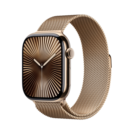 Apple Watch Series 10 GPS + Cellular 46mm in titanio color oro con cinturino Loop in maglia milanese oro - S/M