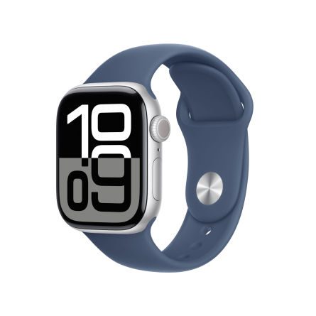 Apple Watch Series 10 GPS + Cellular 42mm in alluminio color argento con cinturino Sport denim - S/M