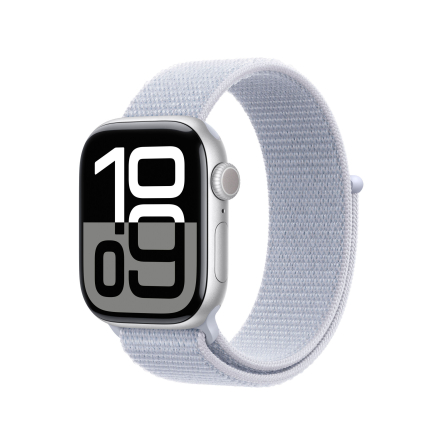 Apple Watch Series 10 GPS + Cellular 42mm in alluminio color argento con cinturino Sport Loop nuvola azzurra