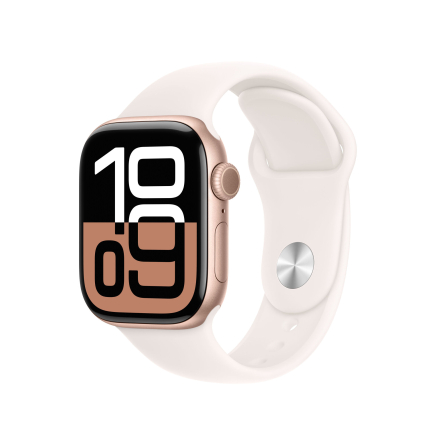 Apple Watch Series 10 GPS + Cellular 42mm in alluminio color oro rosa con cinturino Sport rosa fard - S/M