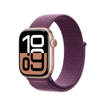 Apple Watch Series 10 GPS + Cellular 42mm in alluminio color oro rosa con cinturino Sport Loop prugna