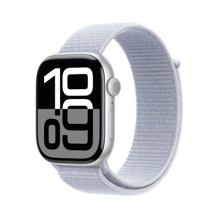 Apple Watch Series 10 GPS + Cellular 46mm in alluminio color argento con cinturino Sport Loop nuvola azzurra