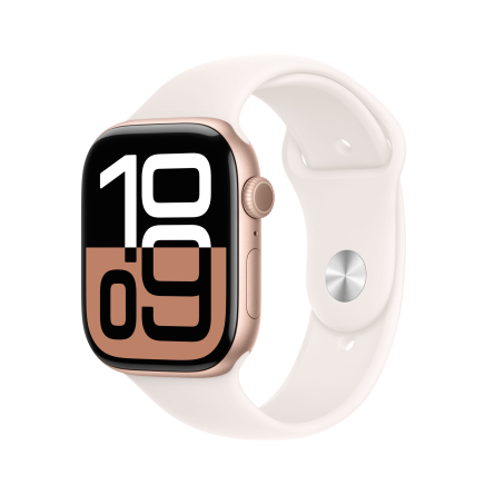 Apple Watch Series 10 GPS + Cellular 46mm in alluminio color oro rosa con cinturino Sport rosa fard - M/L