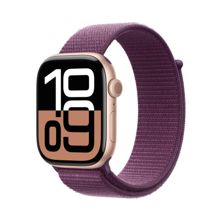 Apple Watch Series 10 GPS + Cellular 46mm in alluminio color oro rosa con cinturino Sport Loop prugna