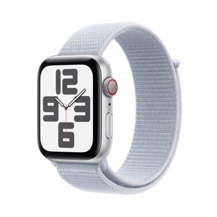 Apple Watch SE GPS + Cellular 44mm alluminio argento con cinturino Sport Loop nuvola azzurra